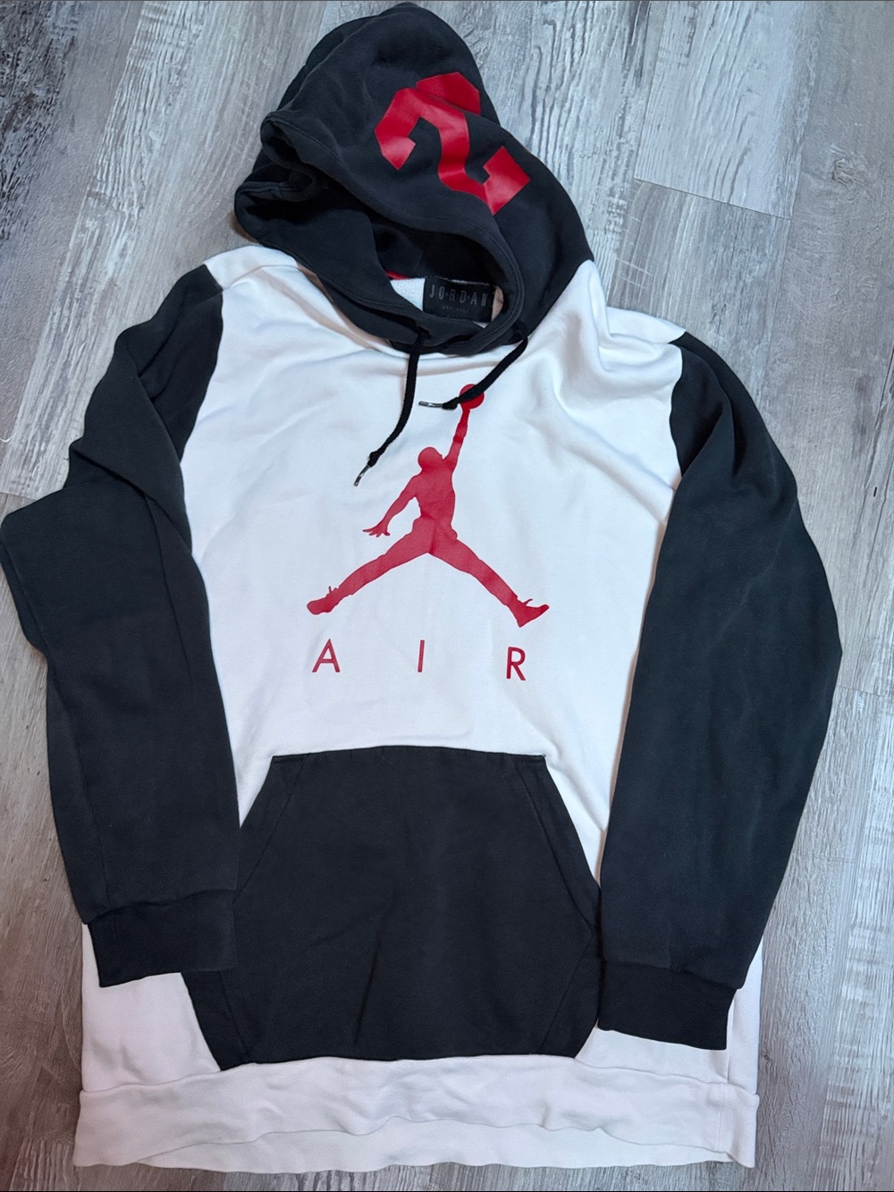 Jordan Men’s Brooklyn Fleece Pullover Hoodie in Black, White & Red Jumpman